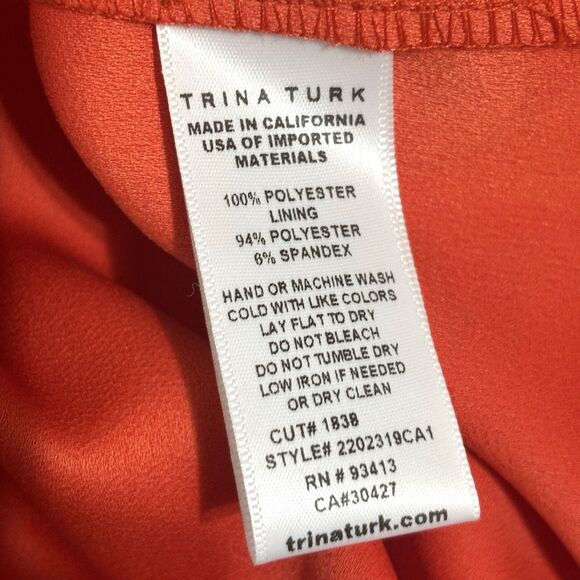 Trina Turk Desert Willow Dress Sz 12 Orange Boatneck Drawstring Cinch Waist - Picture 7 of 7